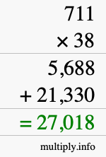 How to calculate 711 times 38 using long multiplication