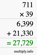 How to calculate 711 times 39 using long multiplication