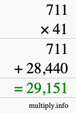 How to calculate 711 times 41 using long multiplication