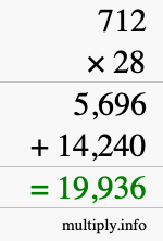 How to calculate 712 times 28 using long multiplication