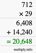 How to calculate 712 times 29 using long multiplication