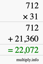 How to calculate 712 times 31 using long multiplication