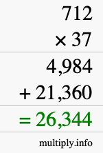 How to calculate 712 times 37 using long multiplication