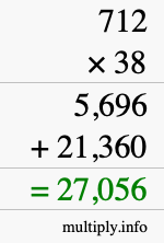 How to calculate 712 times 38 using long multiplication