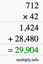 How to calculate 712 times 42 using long multiplication