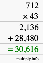 How to calculate 712 times 43 using long multiplication