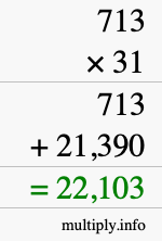 How to calculate 713 times 31 using long multiplication