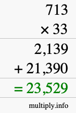 How to calculate 713 times 33 using long multiplication