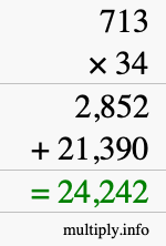 How to calculate 713 times 34 using long multiplication