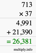 How to calculate 713 times 37 using long multiplication