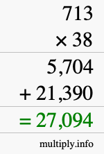 How to calculate 713 times 38 using long multiplication