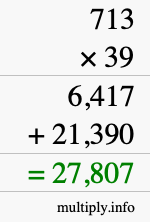 How to calculate 713 times 39 using long multiplication