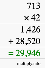 How to calculate 713 times 42 using long multiplication