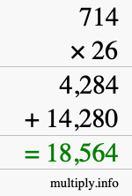 How to calculate 714 times 26 using long multiplication