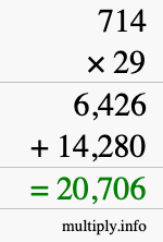 How to calculate 714 times 29 using long multiplication