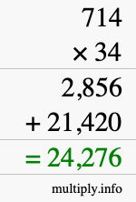 How to calculate 714 times 34 using long multiplication