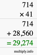 How to calculate 714 times 41 using long multiplication