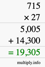 How to calculate 715 times 27 using long multiplication