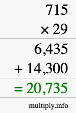 How to calculate 715 times 29 using long multiplication