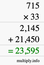 How to calculate 715 times 33 using long multiplication