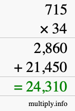 How to calculate 715 times 34 using long multiplication