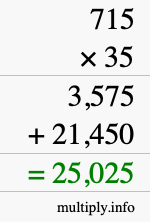 How to calculate 715 times 35 using long multiplication