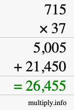 How to calculate 715 times 37 using long multiplication