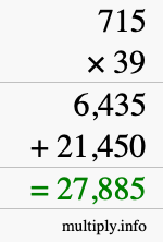 How to calculate 715 times 39 using long multiplication