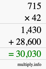 How to calculate 715 times 42 using long multiplication