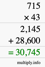 How to calculate 715 times 43 using long multiplication