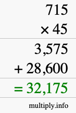 How to calculate 715 times 45 using long multiplication