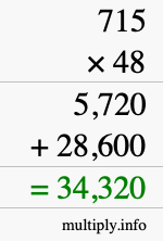 How to calculate 715 times 48 using long multiplication