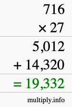 How to calculate 716 times 27 using long multiplication