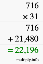How to calculate 716 times 31 using long multiplication