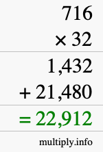 How to calculate 716 times 32 using long multiplication