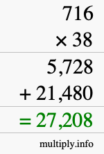 How to calculate 716 times 38 using long multiplication