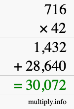 How to calculate 716 times 42 using long multiplication