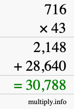 How to calculate 716 times 43 using long multiplication