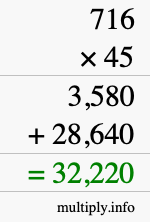 How to calculate 716 times 45 using long multiplication