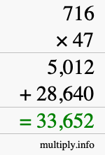 How to calculate 716 times 47 using long multiplication
