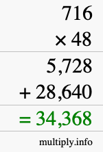 How to calculate 716 times 48 using long multiplication