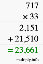 How to calculate 717 times 33 using long multiplication