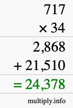 How to calculate 717 times 34 using long multiplication