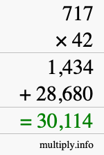 How to calculate 717 times 42 using long multiplication