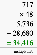 How to calculate 717 times 48 using long multiplication