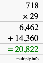 How to calculate 718 times 29 using long multiplication