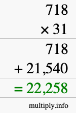 How to calculate 718 times 31 using long multiplication