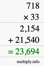 How to calculate 718 times 33 using long multiplication