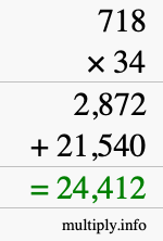 How to calculate 718 times 34 using long multiplication