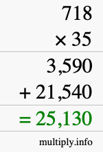 How to calculate 718 times 35 using long multiplication